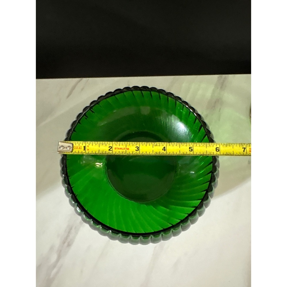1950s Emerald‎ Green Diamond Swirl Glass Serving Bowl Anchor - Picture 3 of 5